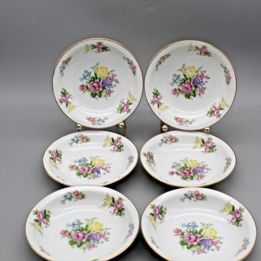 Kingswood China 6 Berry Bowls Floral 5.5" diameter Occupied Japan Spring